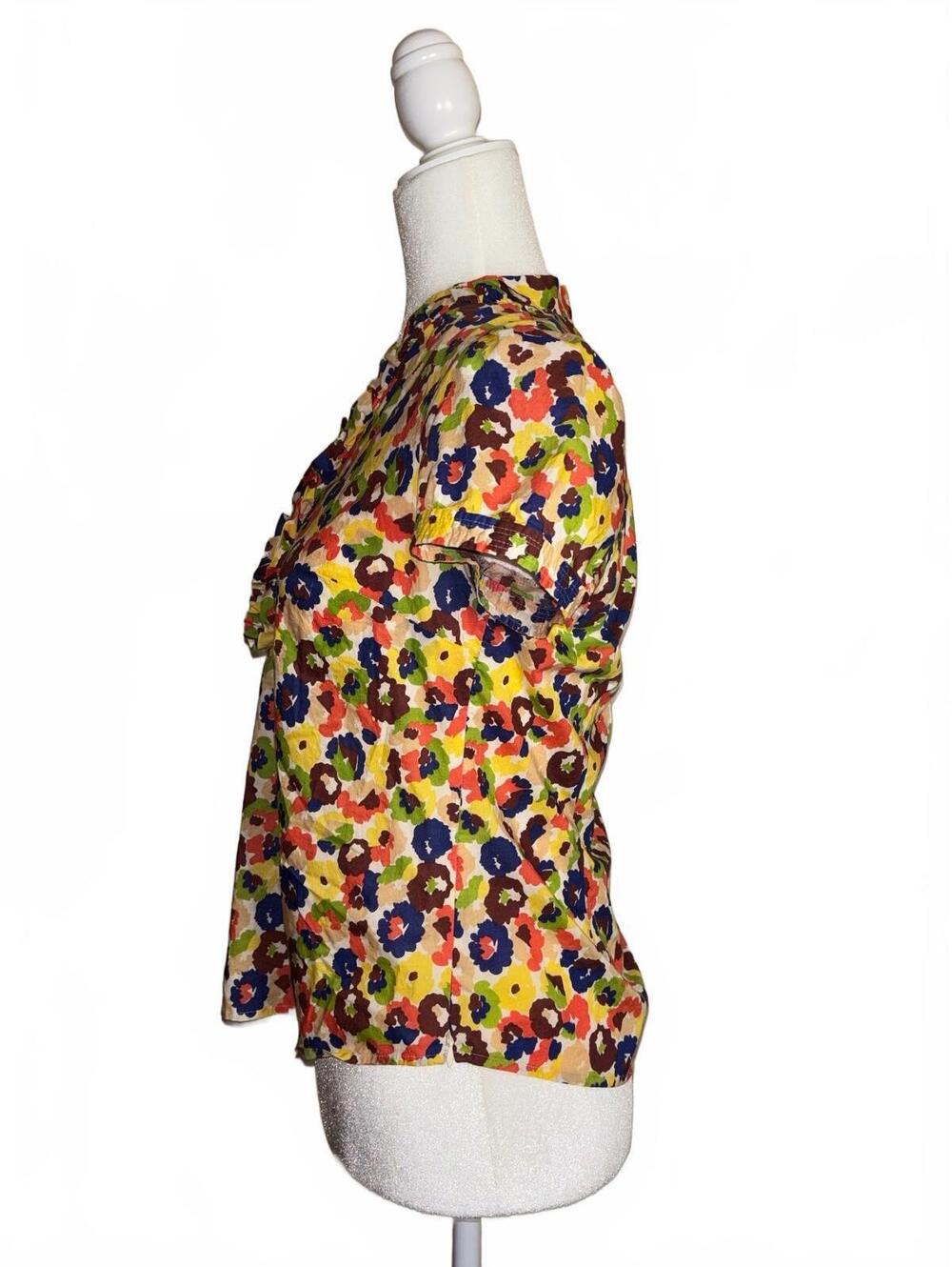 LOFT Vibrant Multicolored Floral Short sleeve Ruffle Blouse - Picture 5 of 8